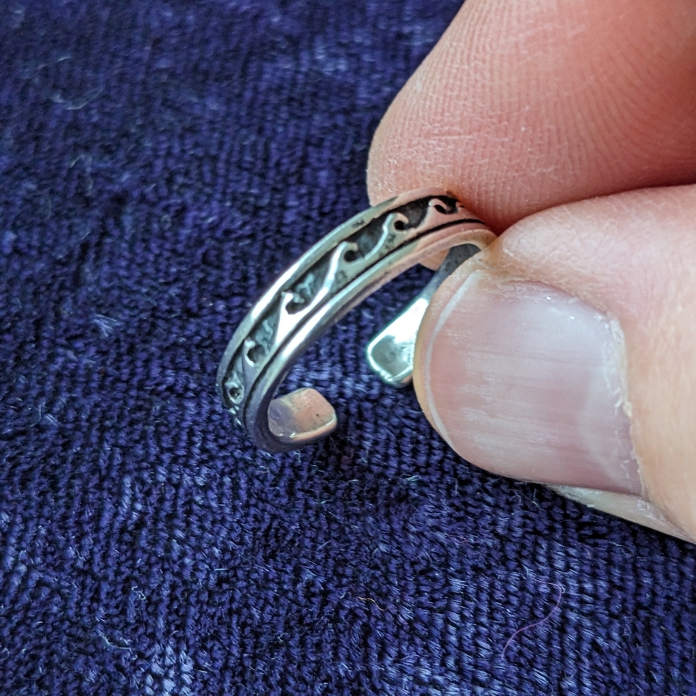 Vintage 925 Sterling Silver Ring, Ocean Waves, Adjustable